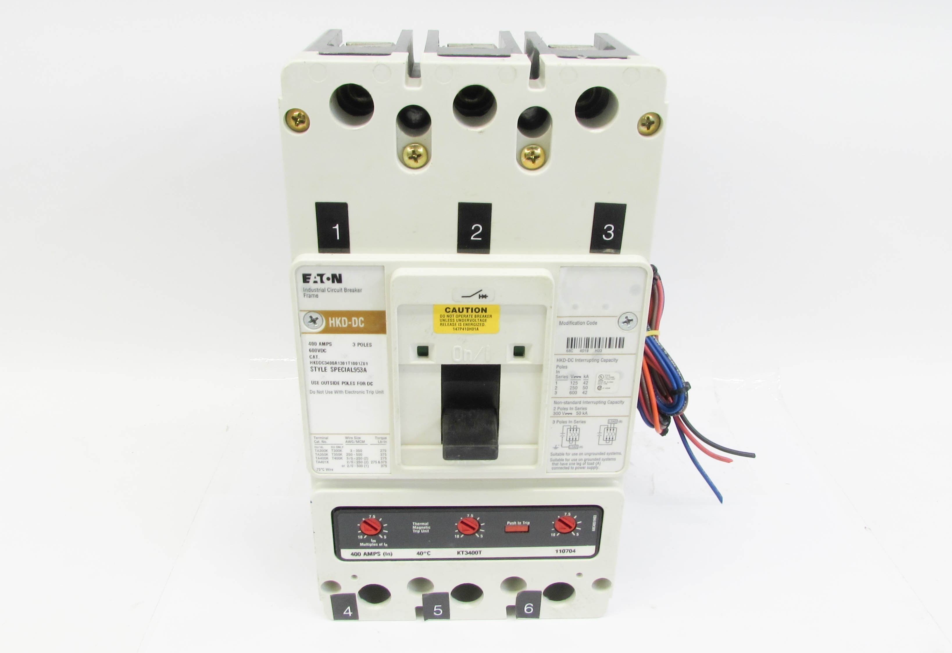 Eaton Hkddc3400a1301t1001z01 400A 3P 600V Circuit Breaker w Auxiliary